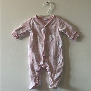 GAP Pink and White Heart Kids Overall Footie, 0-3M, Preloved in Good Condition